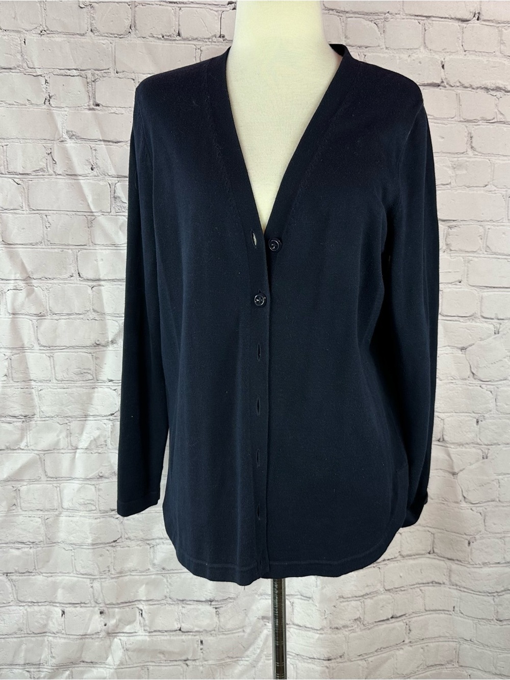 Talbots Petites Navy V-Neck Cardigan sweater women Lp layering office classic